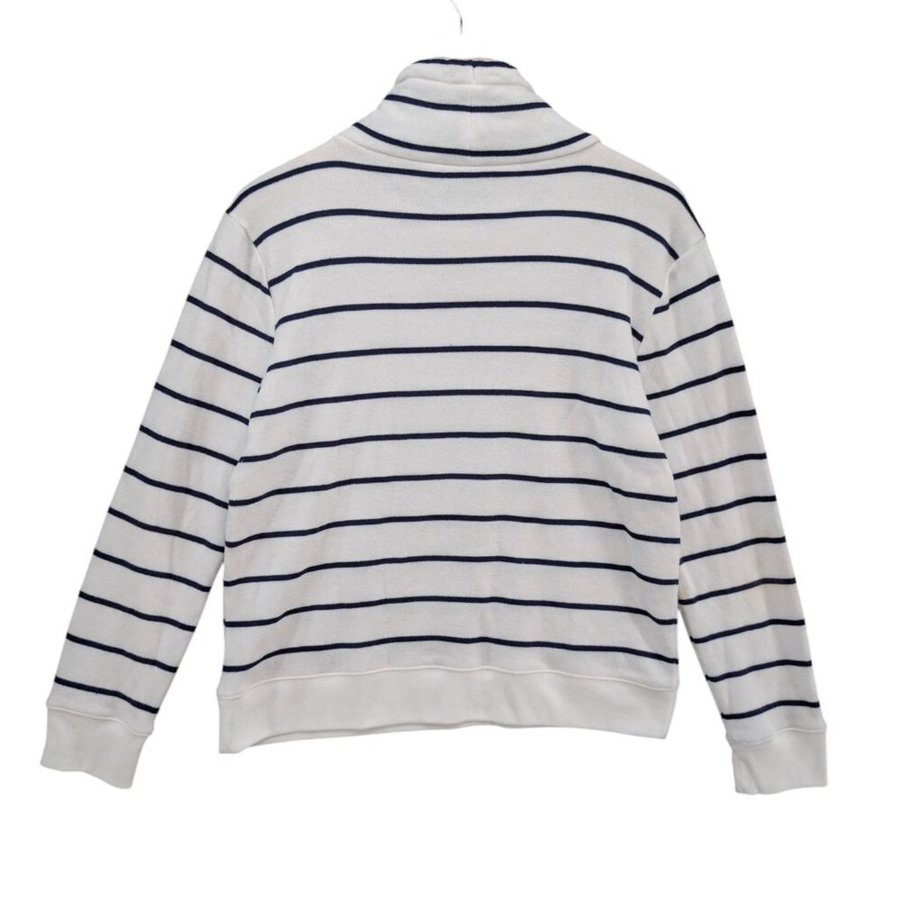 J.CREW Funnelneck Cloudspun Fleece Sweatshirt Womens White Navy Stripe LS Size S - Picture 2 of 8